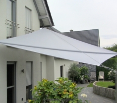 Sonnensegel manuell Erwitte I. 2M / 2W graues Segel vor einem Haus